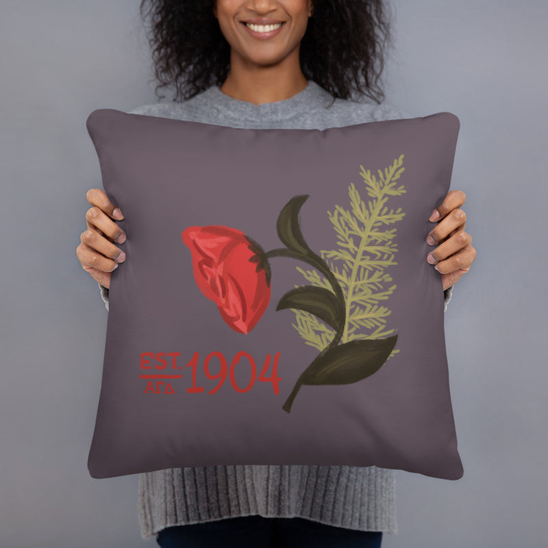 Alpha Gamma Delta 1904 Founding Date Pillow held up by model