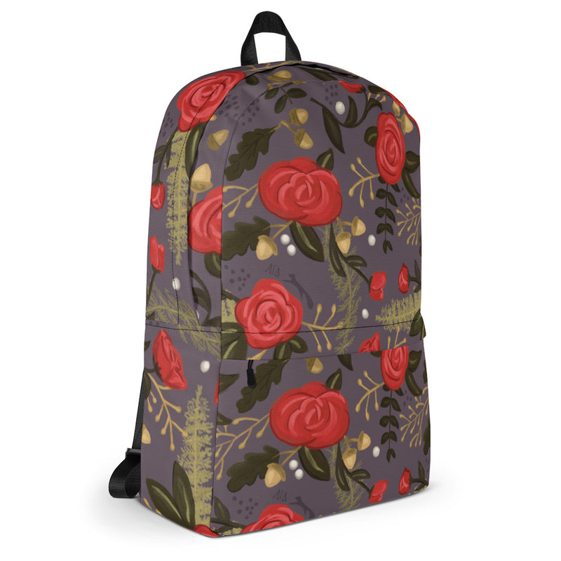 Alpha Gamma Delta Floral Print Backpack shown in gray in side view