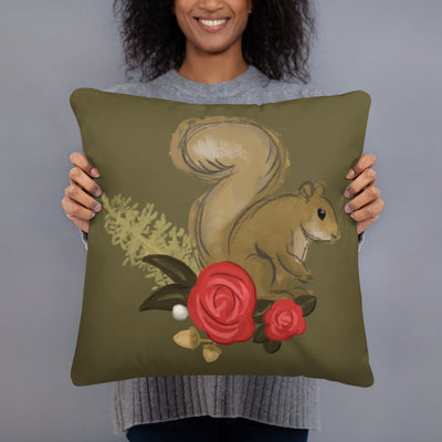 Alpha Gamma Delta Squirrel Pillow, Green held by model