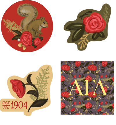 Alpha Gamma Delta Sorority Stickers showing all 4 designs