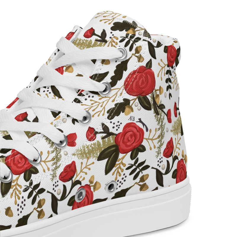 Alpha Gamma Delta Rose Floral White High Tops showing product detail