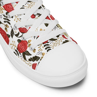 Alpha Gamma Delta Rose Floral White High Tops shown in close up view