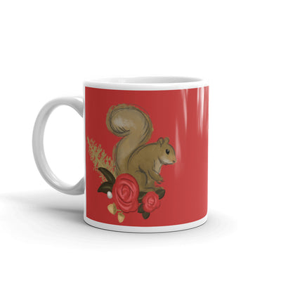 Alpha Gamma Delta Squirrel Red Glossy Mug shown with handle on left