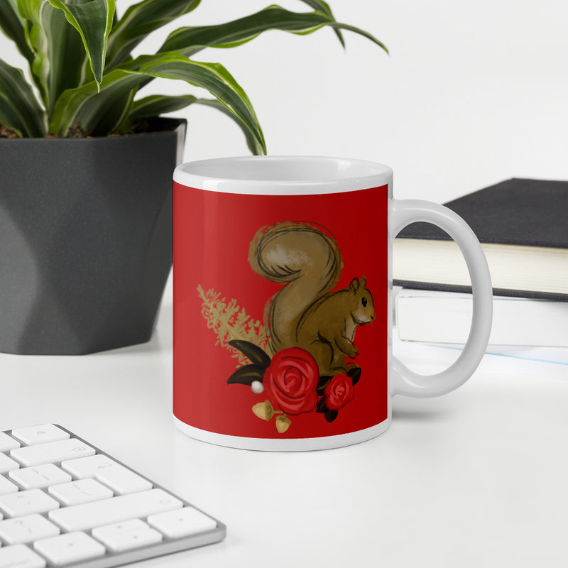 Alpha Gamma Delta Squirrel Red Glossy Mug shown in office environment
