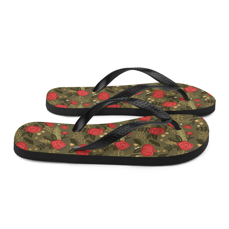 Alpha Gamma Delta Rose Floral Flip-Flops, Green shown in right side view