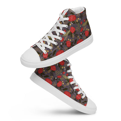 Alpha Gamma Delta Rose Floral High Tops Gray shown in playful stacked position