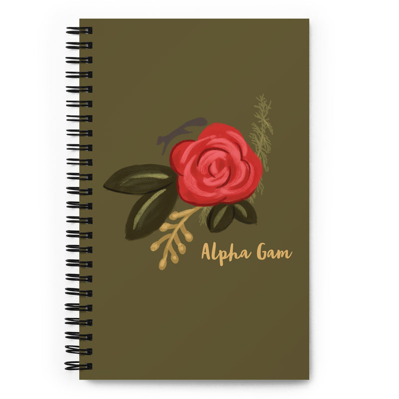Alpha Gamma Delta Red Rose Spiral Notebook showing hand drawn design