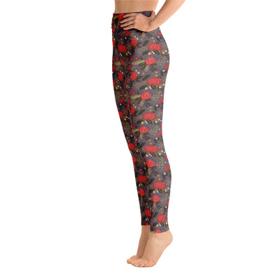 Alpha Gamma Delta Rose Floral Print Yoga Leggings, Gray in left side view