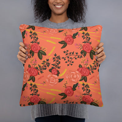 Alpha Omicron Pi Sorority Pillow floral print in Confident Coral in 18" x 18" size