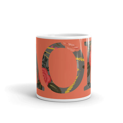 Alpha Omicron Pi Greek Letters Orange Glossy Mug showing print wrapping around mug