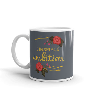 Alpha Omicron Pi Inspire Ambition Glossy Mug in gray with handle on left