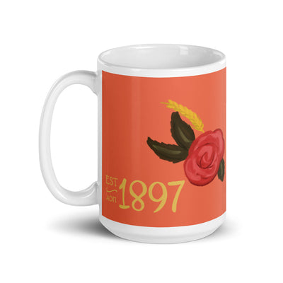 Alpha Omicron Pi 1897 Founding Date Glossy Mug shown in 15 oz size with handle on left