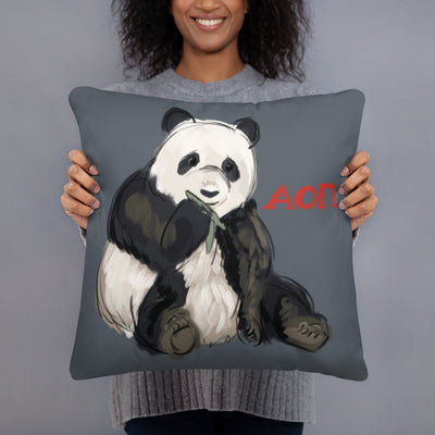 Alpha Omicron Pi Panda Pillow held by model