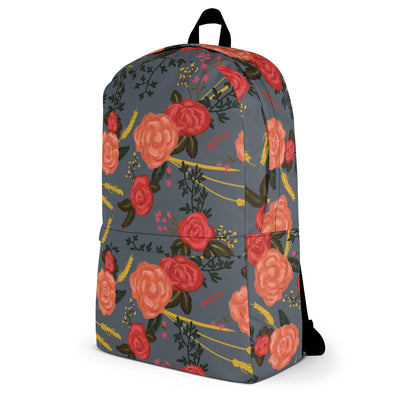 Alpha Omicron Pi Rose Floral print backpack shown in side view