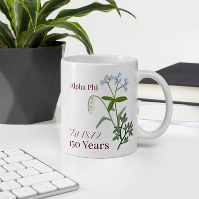 Alpha Phi 150th Anniversary Commemorative Mug in 11 oz size in office