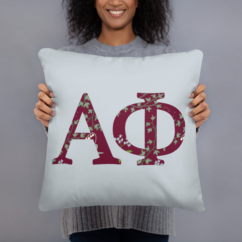 Alpha Phi Greek Letters Silver Pillow in model&