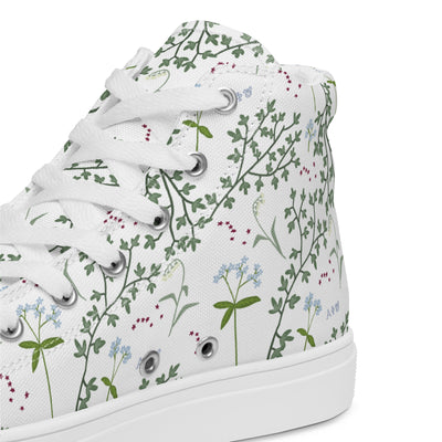 Close up of Alpha Phi Lily Floral Print High Tops in White