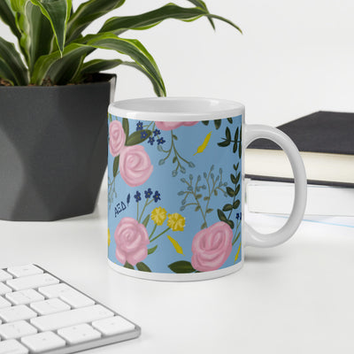 Alpha Xi Delta Sorority Mug  in 11 oz size shown in office setting