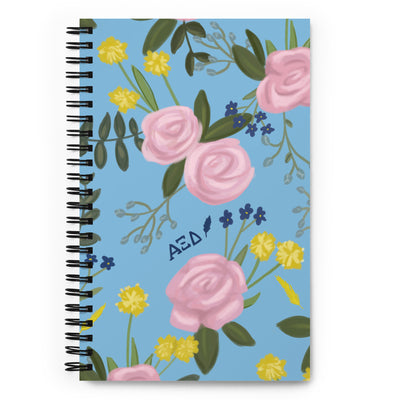 Alpha Xi Delta Pink Rose Print Spiral Notebook showing hand drawn design