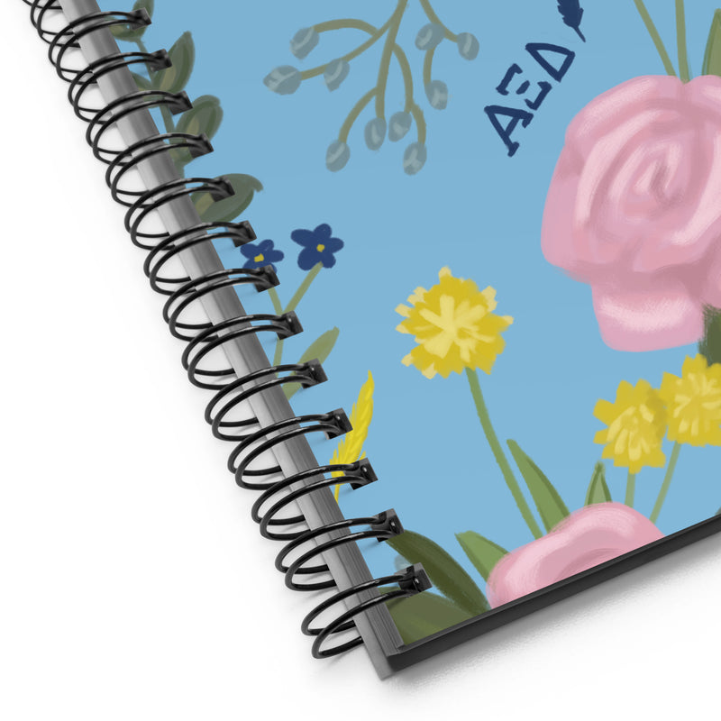 Alpha Xi Delta Pink Rose Print Spiral Notebook showing product details