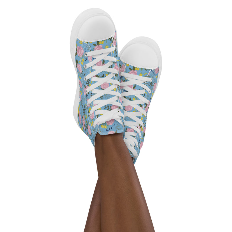 Alpha Xi Delta Sorority High Tops in Light Blue shown in cross-legged view