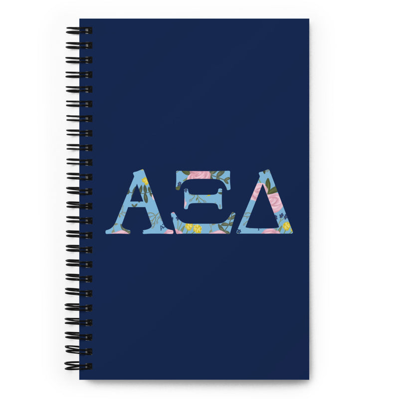 Alpha Xi Delta Greek Letters Spiral Notebook in full view