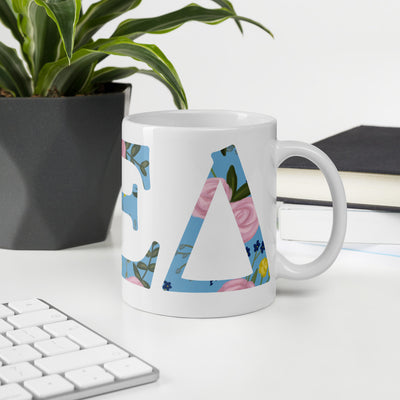 Alpha Xi Delta Greek Letters White Glossy Mug in 11 oz size in office