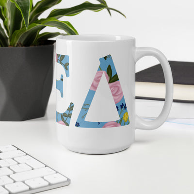 Alpha Xi Delta Greek Letters White Glossy Mug in 15 oz size in office
