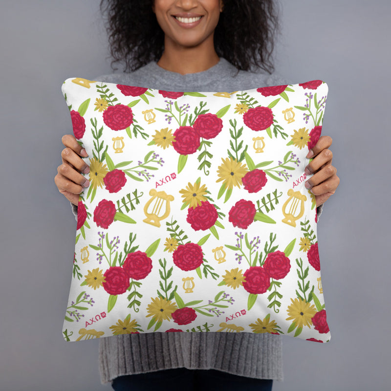 Reverse side of Alpha Chi Omega Sorority Pillow in 18" x 18" size in model&