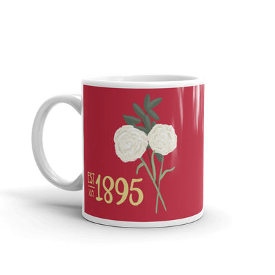 Chi Omega 1895 Sorority Mug in 11 oz size in with handle on left