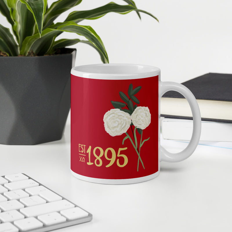 Chi Omega 1895 Sorority Mug in 11 oz size in office setting