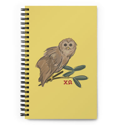 Chi Omega Owl Mascot Spiral Notebook showing front cover