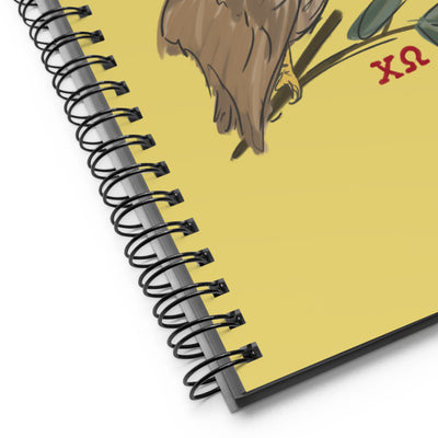 Chi Omega Owl Mascot Spiral Notebook showing close up of product