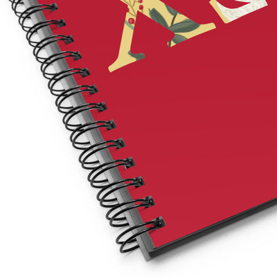 Chi Omega Greek Letters Spiral Notebook showing close up of notebook
