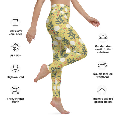 Chi Omega Carnation Floral Print Yoga Leggings, Gold in product detail