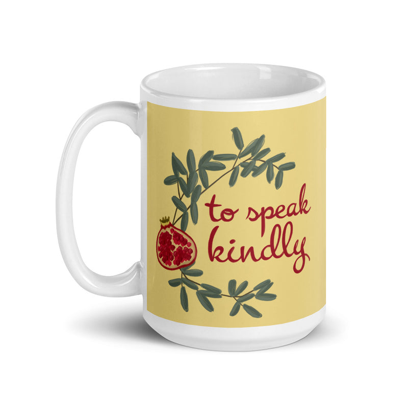 Chi Omega To Speak Kindly Straw Glossy Mug in 15 oz size with handle on left