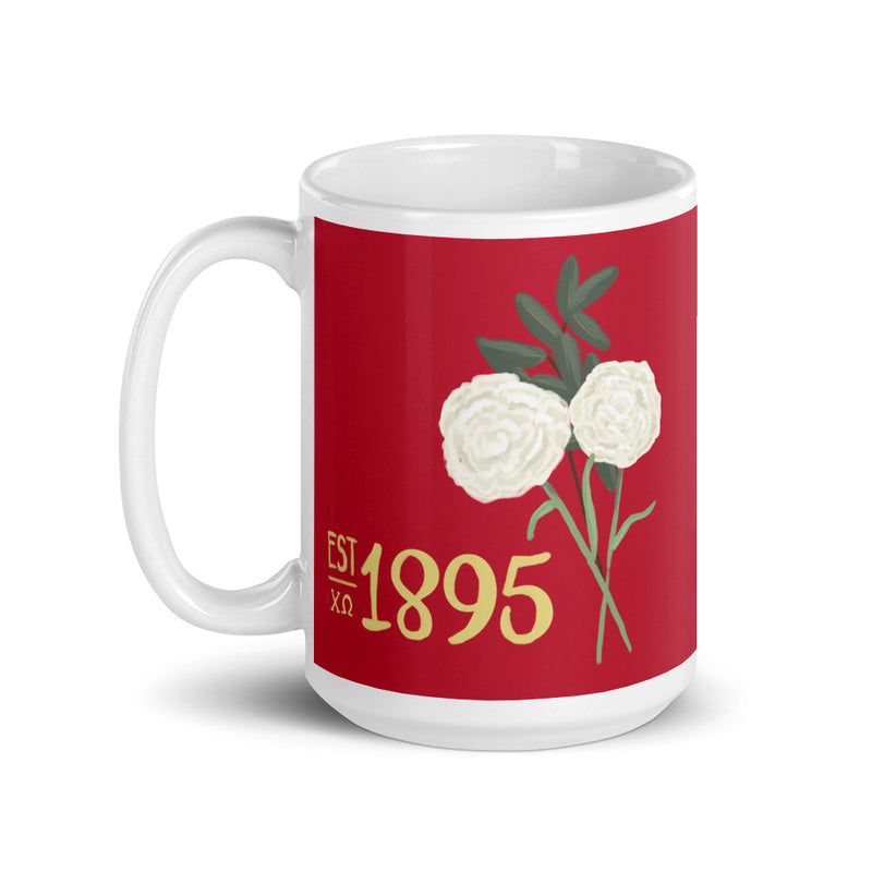Chi Omega 1895 Founding Date Red Glossy Mug in 15 oz size