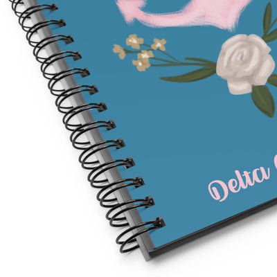 Delta Gamma Pink Anchor Spiral Notebook showing close up view