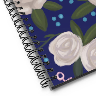 Delta Gamma Rose Floral Print Spiral Notebook showing close up view