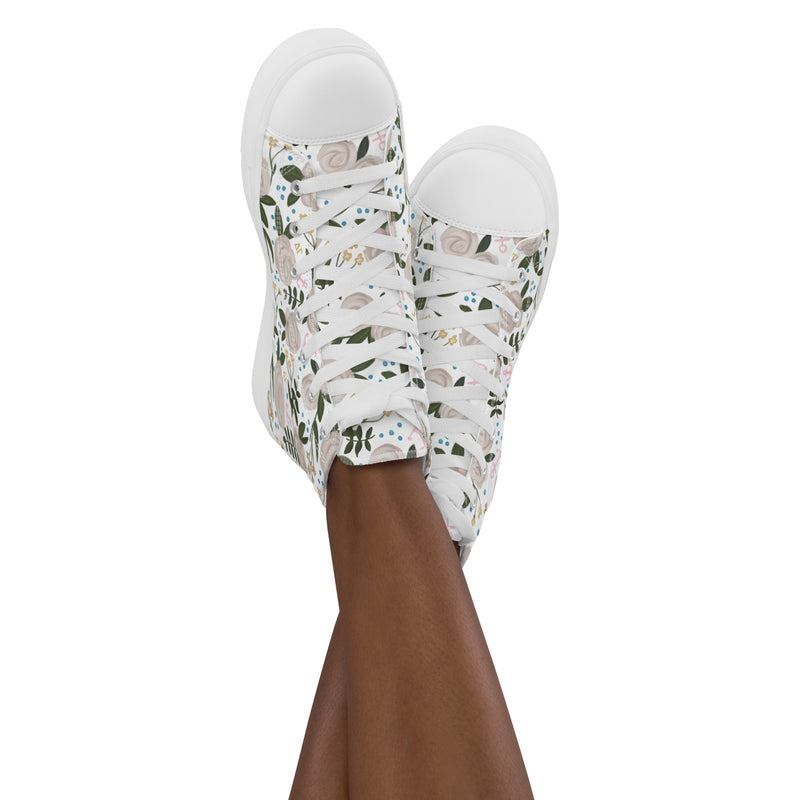 Delta Gamma Rose Floral Canvas High Tops, White shown on crossed legs