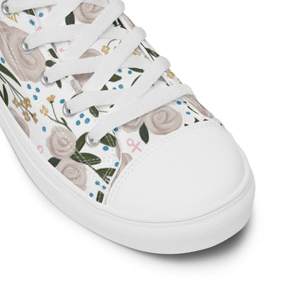 Delta Gamma Rose Floral Canvas High Tops, White shown in detail view