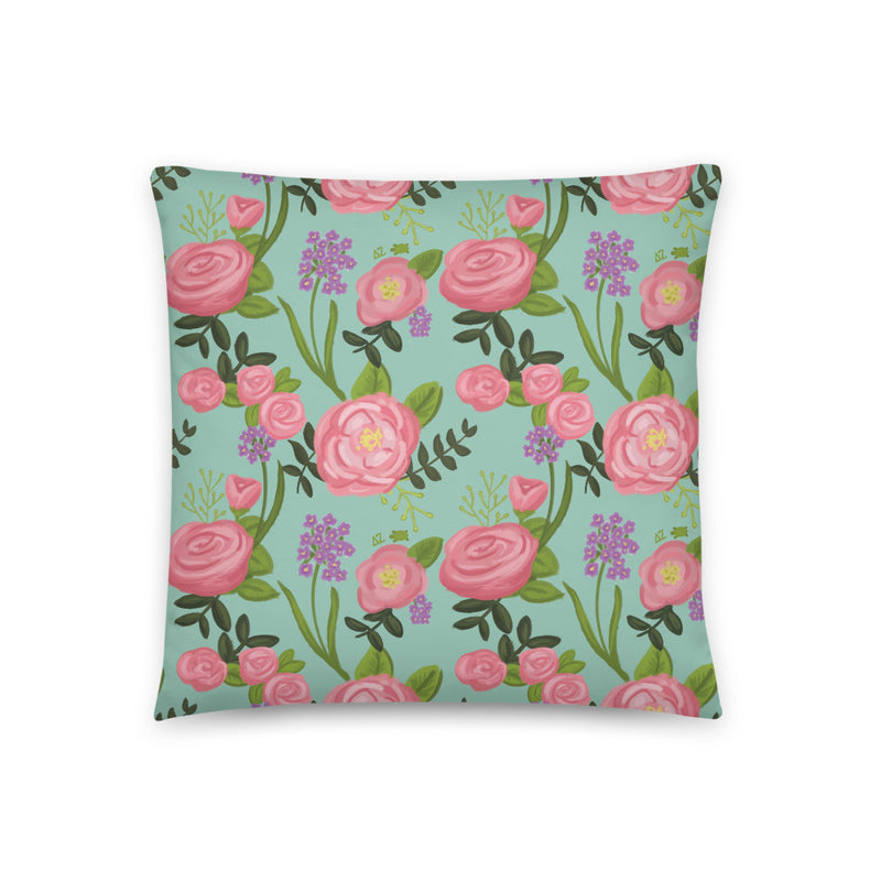 Floral print on back of Delta Zeta 1902 Founding Date Pillow