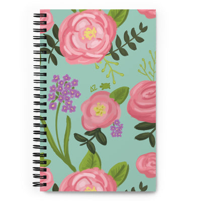 Delta Zeta Pink Rose Floral Print Spiral Notebook showing hand drawn design