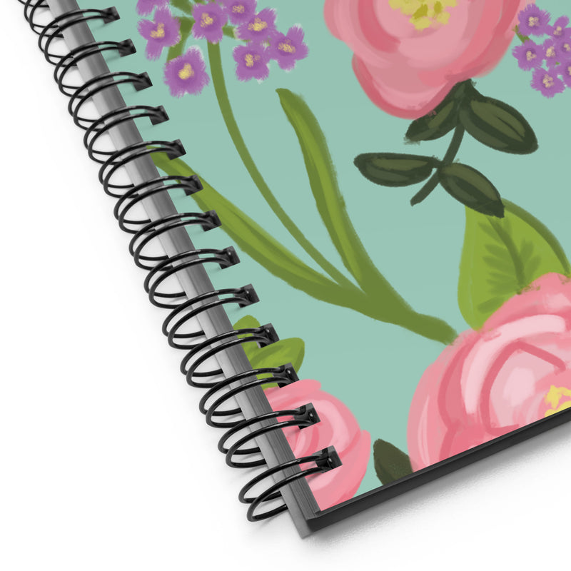Delta Zeta Pink Rose Floral Print Spiral Notebook showing product detail