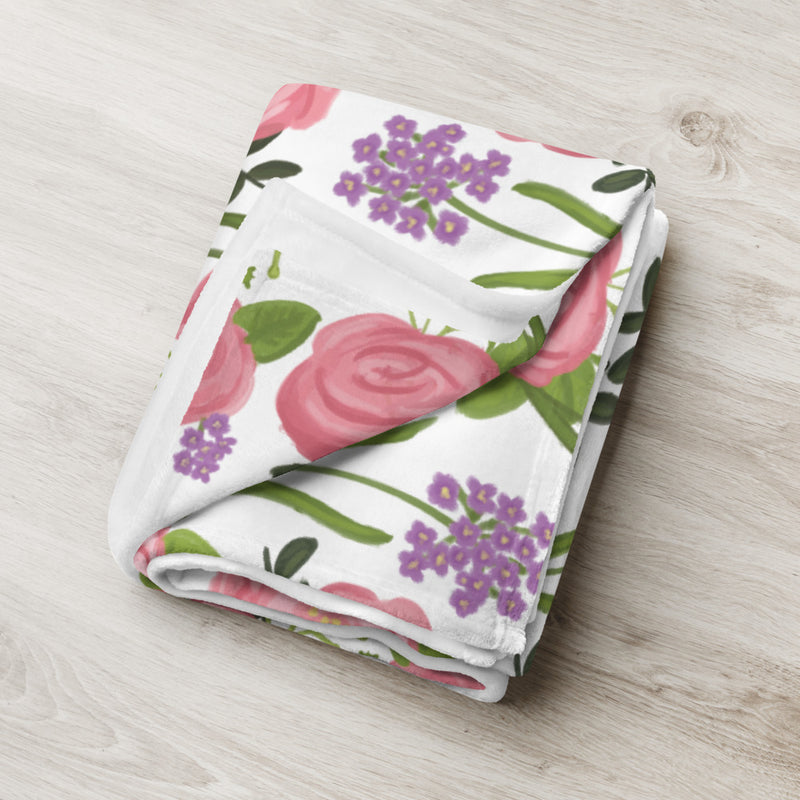 Delta Zeta Pink Rose Floral Throw Blanket shown folded