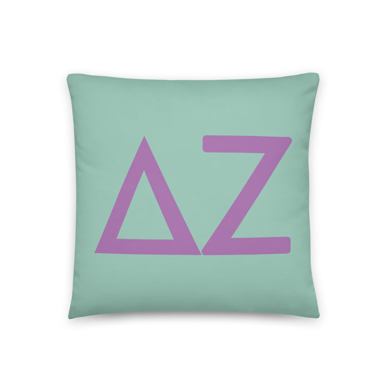 Delta Zeta Green Greek Letters Pillow in green and purple