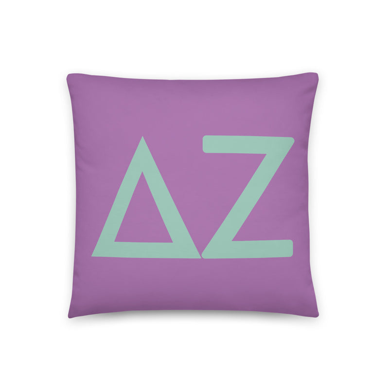 Delta Zeta Greek Letters Purple Pillow in full view