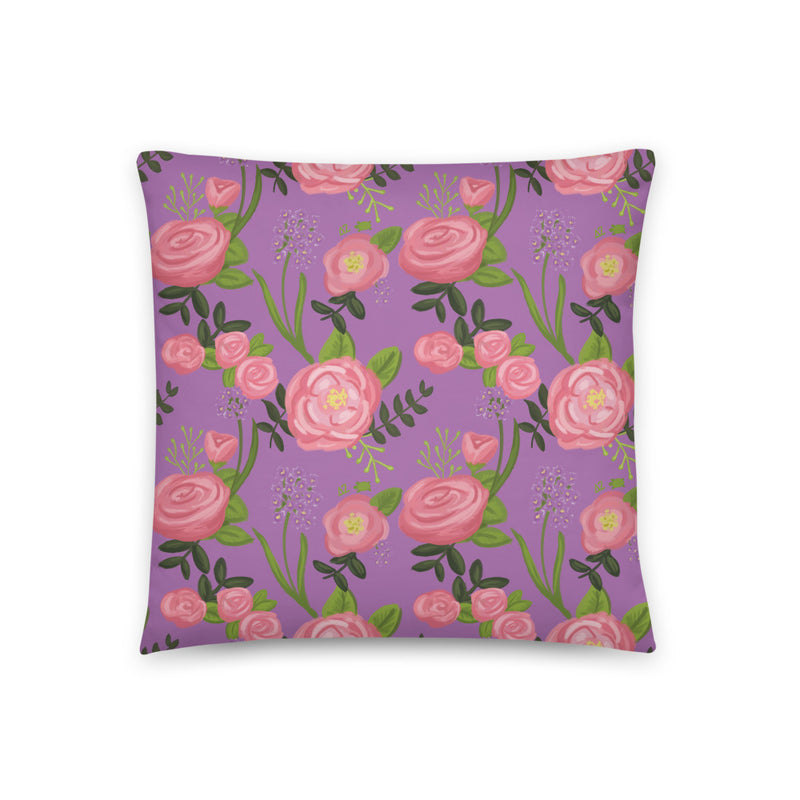 Back of Delta Zeta Turtle Mascot Pillow with floral print