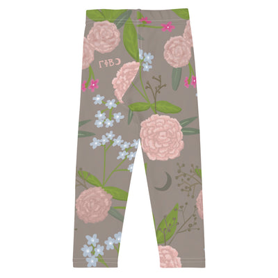 Gamma Phi Beta Carnation Floral Print Kid's Leggings, A La Mode shown flat