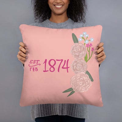 Gamma Phi Beta 1874 Founding Date Pillow in model's hands